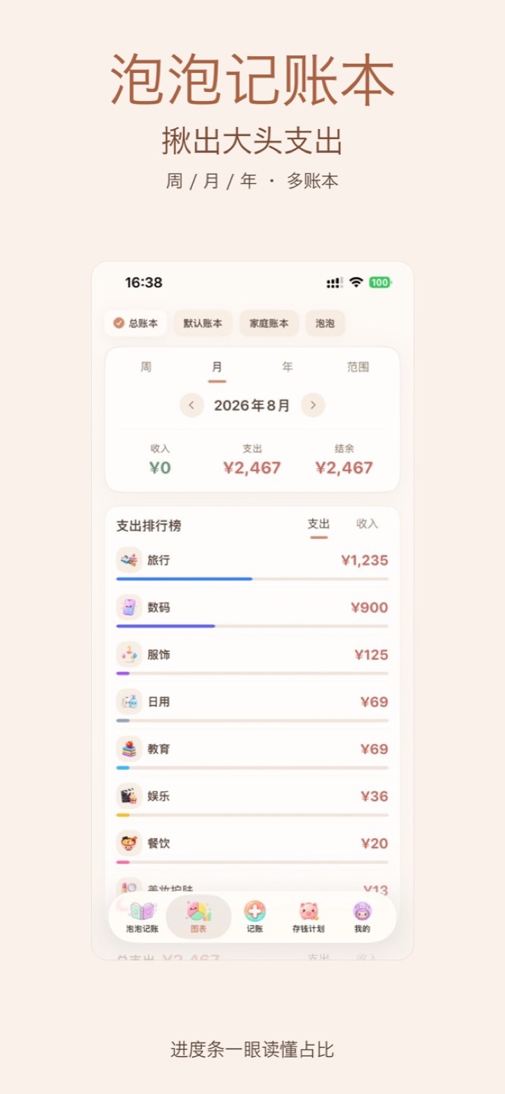 图表：支出排行与周月年统计